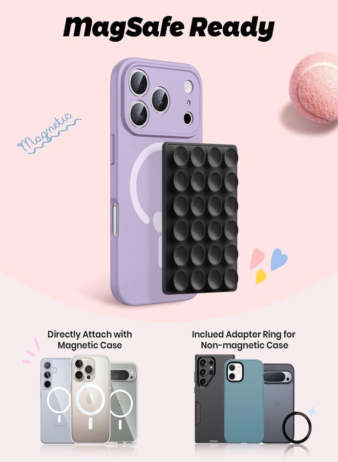 amBand Magnetic Sticky Phone Suction Grip for MagSafe, Removable for Wireless Charging, Durable Magnet Silicone Portable Mount Stand for iPhone 12 13 14 15 16 17 Series, Hands-Free Video/Selfie, Black - Image 2
